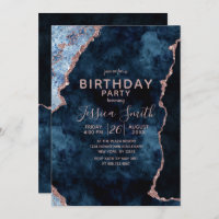 Rose Gold And Navy Blue Invitations Zazzle