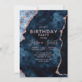 Navy Blue & Rose Gold Birthday Party Invitation (Front)