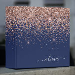 Navy Blue Rose Gold Blush Pink Glitter Monogram 3 Ring Binder<br><div class="desc">Rose Gold - Blush Pink and Navy Blue Sparkle Glitter Script Monogram Name Binder. This makes the perfect sweet 16 birthday,  wedding,  bridal shower,  anniversary,  baby shower or bachelorette party gift for someone that loves glam luxury and chic styles.</div>