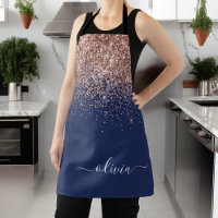 Navy Blue Rose Gold Blush Pink Glitter Monogram