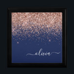 Navy Blue Rose Gold Blush Pink Glitter Monogram Gift Box<br><div class="desc">Navy Blue and Rose Gold Blush Pink Sparkle Glitter script Monogram Name Jewelry Keepsake Box. This makes the perfect graduation,  birthday,  wedding,  bridal shower,  anniversary,  baby shower or bachelorette party gift for someone that loves glam luxury and chic styles.</div>