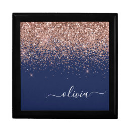 Navy Blue Rose Gold Blush Pink Glitter Monogram Gift Box