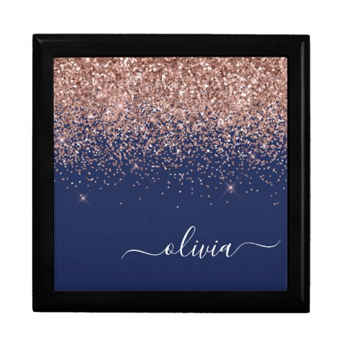 Navy Blue Rose Gold Blush Pink Glitter Monogram Gift Box