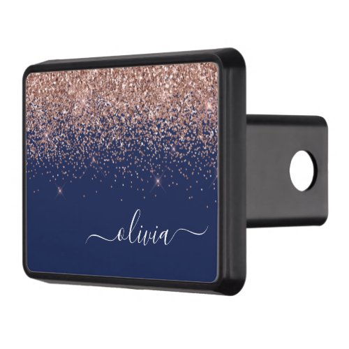 Navy Blue Rose Gold Blush Pink Glitter Monogram Hitch Cover