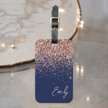Navy Blue Rose Gold Blush Pink Glitter Monogram Luggage Tag<br><div class="desc">Navy Blue and Rose Gold - Blush Pink Sparkle Glitter Monogram Name Luggage Bag Tag. This makes the perfect sweet 16 birthday,  wedding,  bridal shower,  baby shower or bachelorette party gift for someone traveling in style.</div>