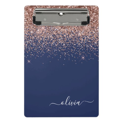 Navy Blue Rose Gold Blush Pink Glitter Monogram Mini Clipboard