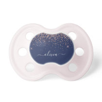 Navy Blue Rose Gold Blush Pink Glitter Monogram Pacifier