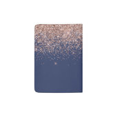 Navy Blue Rose Gold Blush Pink Glitter Monogram Passport Holder (Back)