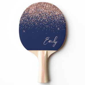 Navy Blue Rose Gold Blush Pink Glitter Monogram Ping Pong Paddle