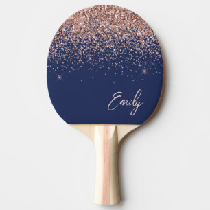 Navy Blue Rose Gold Blush Pink Glitter Monogram Ping Pong Paddle