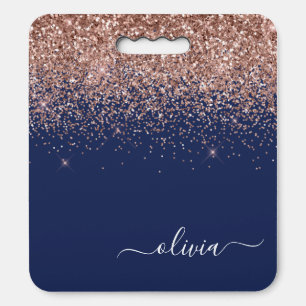 Navy Blue Rose Gold Blush Pink Glitter Monogram Seat Cushion