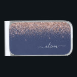 Navy Blue Rose Gold Blush Pink Glitter Monogram Silver Finish Money Clip<br><div class="desc">Rose Gold Blush Pink and Navy Blue Sparkle Glitter Brushed Metal Monogram Name Money Clip. This makes the perfect graduation,  sweet 16 birthday,  wedding,  bridal shower,  anniversary,  baby shower or bachelorette party gift for someone that loves glam luxury and chic styles.</div>