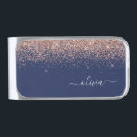 Navy Blue Rose Gold Blush Pink Glitter Monogram Silver Finish Money Clip<br><div class="desc">Rose Gold Blush Pink and Navy Blue Sparkle Glitter Brushed Metal Monogram Name Money Clip. This makes the perfect graduation,  sweet 16 birthday,  wedding,  bridal shower,  anniversary,  baby shower or bachelorette party gift for someone that loves glam luxury and chic styles.</div>