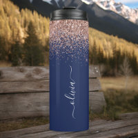 Navy Blue Rose Gold Blush Pink Glitter Monogram