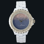 Navy Blue Rose Gold Blush Pink Glitter Monogram Watch<br><div class="desc">Navy Blue and Rose Gold - Blush Pink Sparkle Glitter Script Monogram Name Watch. This makes the perfect graduation,  birthday,  wedding,  bridal shower,  anniversary,  baby shower or bachelorette party gift for someone that loves glam luxury and chic styles.</div>