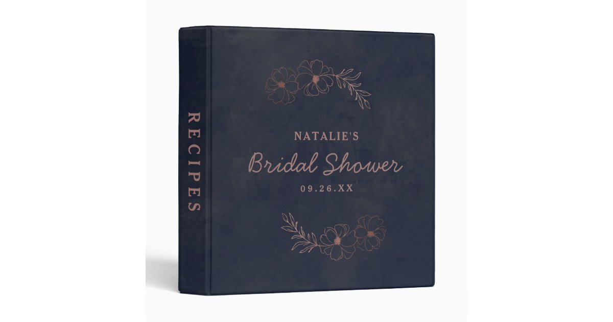 Navy Blue & Rose Gold Bridal Shower Recipe Card 3 Ring Binder | Zazzle