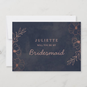 Navy Blue & Rose Gold Bridesmaid Proposal Card