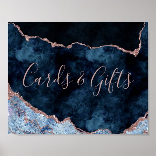 Navy Blue Rose Gold Cards and Gifts Table Sign
