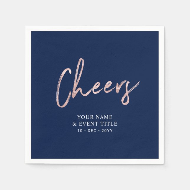 Navy Blue & Rose Gold | Cheers Party Celebrations Napkins (Front)