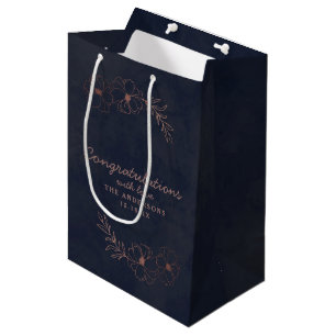 Navy Blue & Rose Gold Chic Congratulations Wedding Medium Gift Bag
