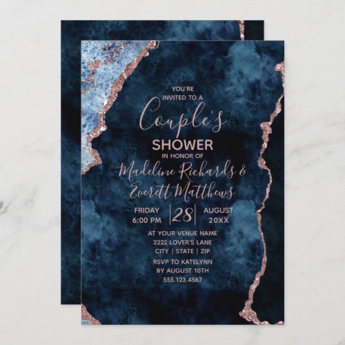 Navy Blue Rose Gold Chic Wedding Shower Invitation