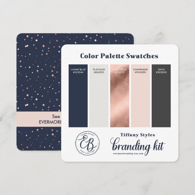 Navy Blue & Rose Gold Color Palette Swatch Card (Front/Back)