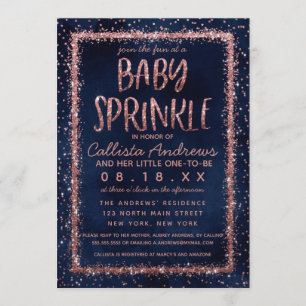 Navy Blue Rose Gold Confetti Baby Sprinkle Shower Invitation