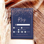 navy blue Rose gold confetti typography rsvp Postcard<br><div class="desc">navy blue Rose gold confetti typography rsvp</div>