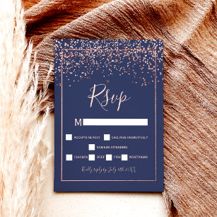 navy blue Rose gold confetti typography rsvp Postcard