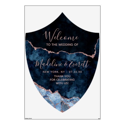 Navy Blue Rose Gold Crest Wedding Welcome Sign Wall Decal