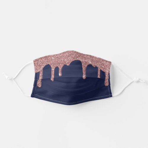 Navy Blue Rose Gold Dripping Glitter Girly Adult Cloth Face Mask
