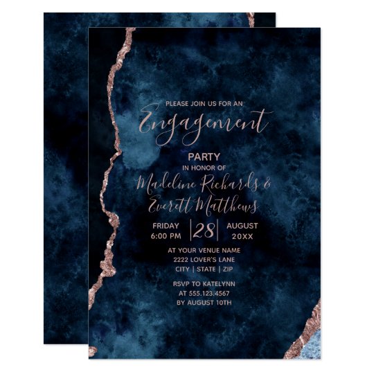 Navy Blue Rose Gold Engagement Party Invitation | Zazzle.com