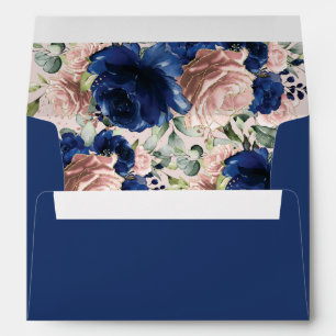 Navy Blue Rose Gold Floral 5x7 Card Wedding A7 Envelope
