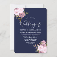 Wedding Invitation, Blue, Red, Gold Floral, Monogram