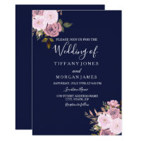 Navy Blue & Rose Gold Floral Wedding Invite