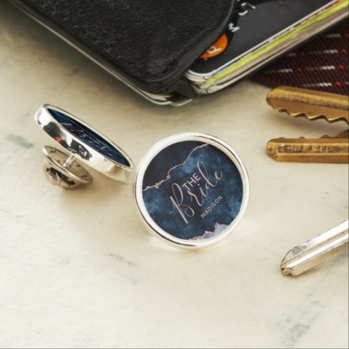 Navy Blue  Rose Gold Foil Agate Marble the Bride Lapel Pin