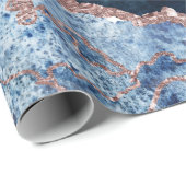 Navy Blue & Rose Gold Foil Agate Marble Wrapping Paper (Roll Corner)