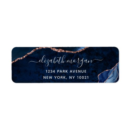 Navy Blue Rose Gold Foil Agate Return Address Label