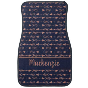 Navy Blue Rose Gold Foil Bohemian Tribal Arrows Car Floor Mat