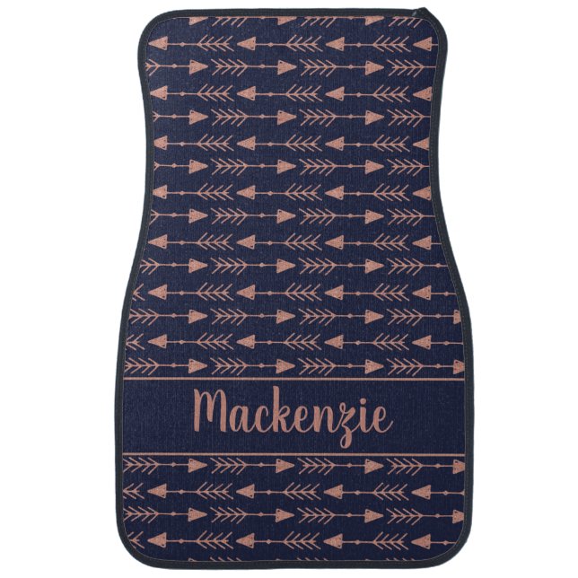 Navy Blue Rose Gold Foil Bohemian Tribal Arrows Car Floor Mat (Front)