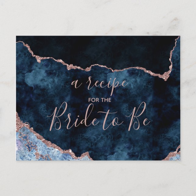 Navy Blue Rose Gold Foil Bridal Shower Recipe Card (Front)