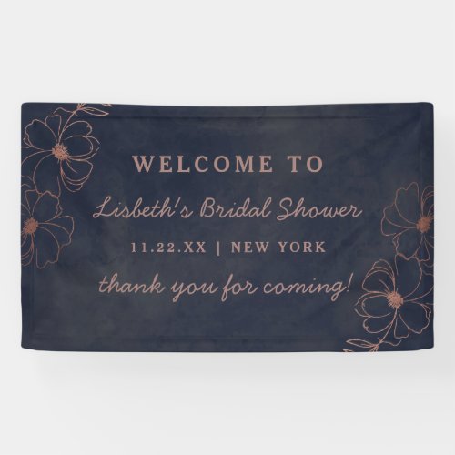 Navy Blue  Rose Gold Foil Bridal Shower Welcome Banner