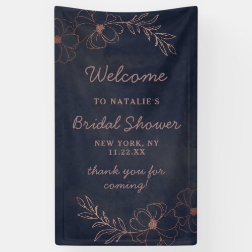 Navy Blue  Rose Gold Foil Bridal Shower Welcome Banner