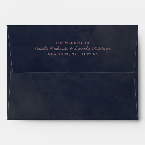 Navy Blue  Rose Gold Foil Chic Monogram Wedding Envelope