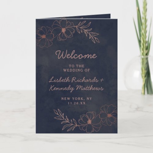 Navy Blue  Rose Gold Foil Chic Wedding Ceremony Program