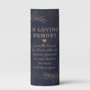 Navy Blue & Rose Gold Foil Chic Wedding Monogram Pillar Candle