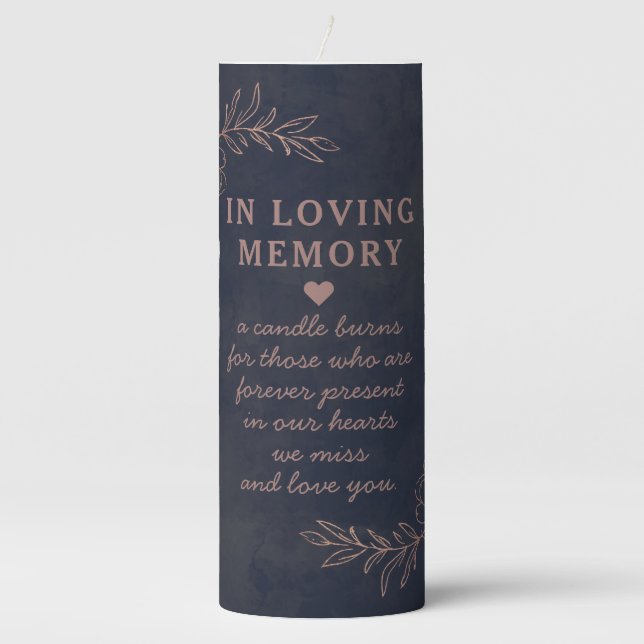 Navy Blue & Rose Gold Foil Chic Wedding Monogram Pillar Candle (Front)