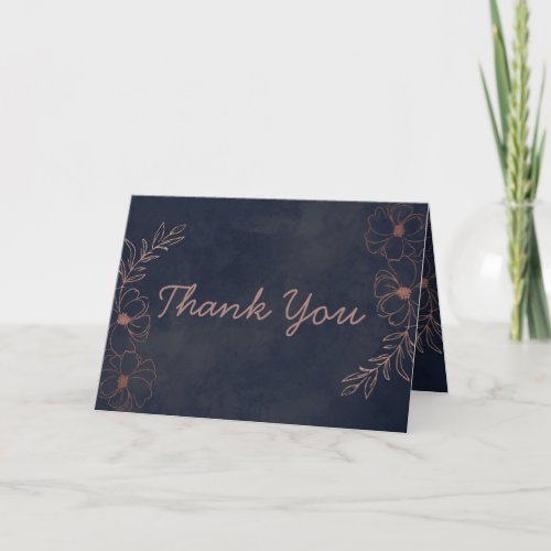 Navy Blue  Rose Gold Foil Custom Wedding Photo Thank You Card