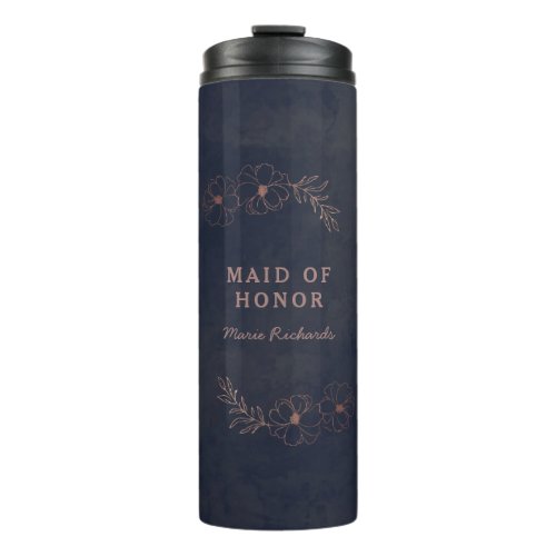 Navy Blue  Rose Gold Foil Floral Border Wedding Thermal Tumbler