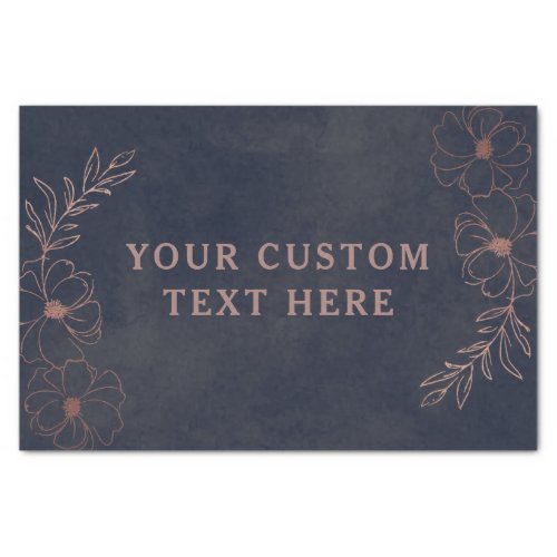 Navy Blue  Rose Gold Foil Floral Border Wedding Tissue Paper